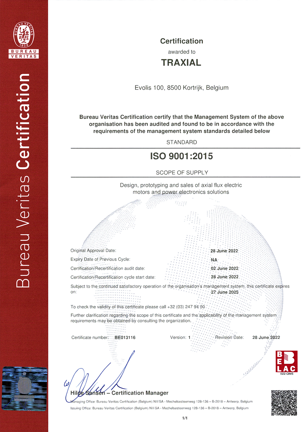 ISO 9001:2015 certificate Traxial